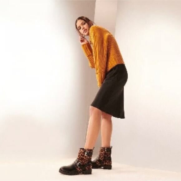 NINE WEST ARRIA 8 WOMEN'S Black BIKER ANKLE BOOTS CHEETAH Print SIZE 6.5 M - Picture 12 of 12